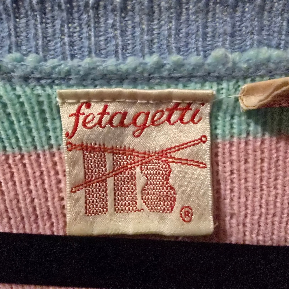 Vintage 80s Fetagetti Cardigan Women M Pink Blue Striped Pastel Knit Sweater - Picture 3 of 7